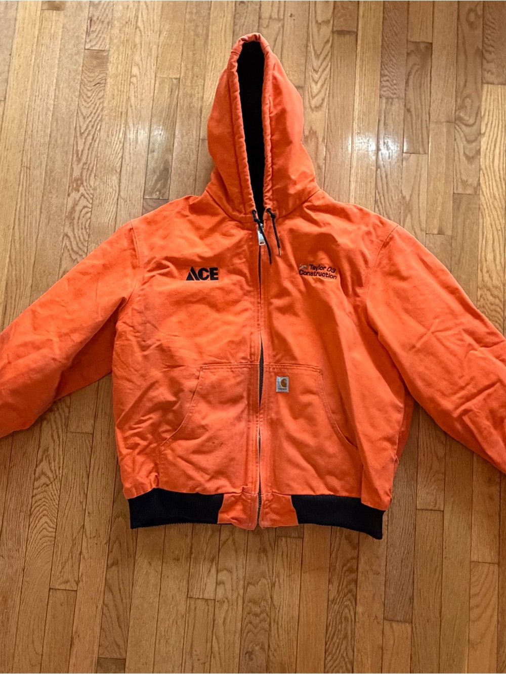 Carhartt Orange Hooded Puffer Jacket with ACE Logo